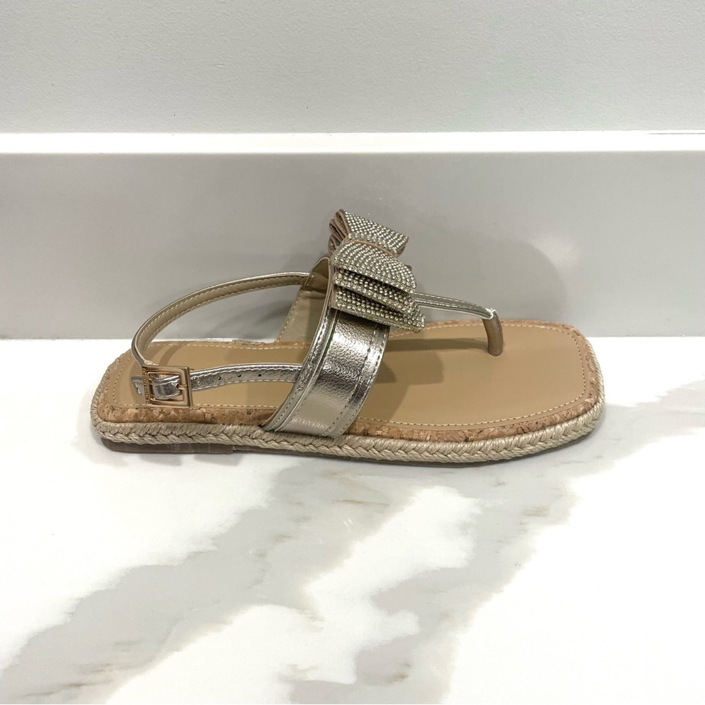 NWOB BCBG Girls Gold Rhinestone Bow Sandals (size 2 & 3)